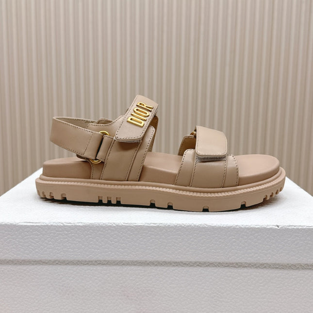 DIOR BACK-STRAP SANDALS 25S IN BEIGE CALFSKIN WITH GOLD HARDWARE