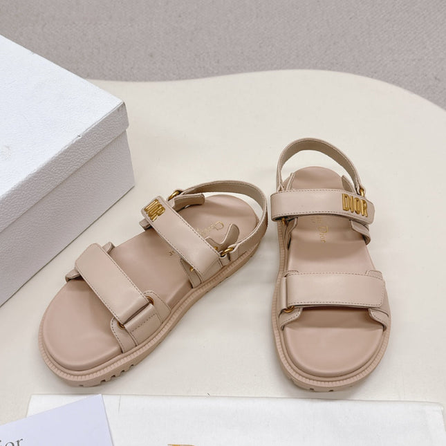 DIOR BACK-STRAP SANDALS 25S IN BEIGE CALFSKIN WITH GOLD HARDWARE