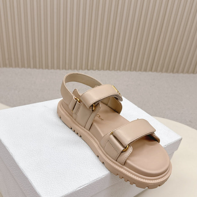 DIOR BACK-STRAP SANDALS 25S IN BEIGE CALFSKIN WITH GOLD HARDWARE