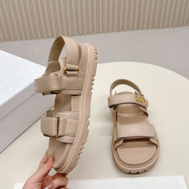 DIOR BACK-STRAP SANDALS 25S IN BEIGE CALFSKIN WITH GOLD HARDWARE