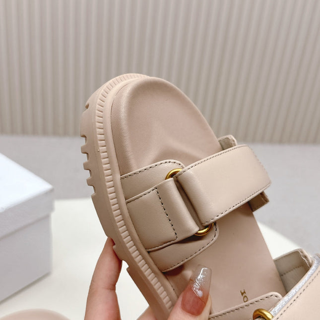 DIOR BACK-STRAP SANDALS 25S IN BEIGE CALFSKIN WITH GOLD HARDWARE