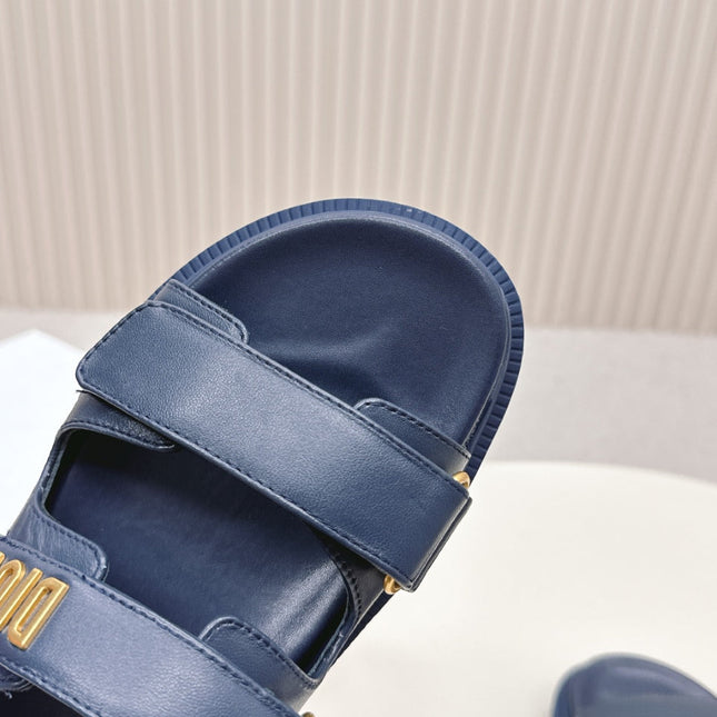 DIOR CLASSIC DOUBLE-STRAP SLIDES 25S IN MIDNIGHT BLUE CALFSKIN