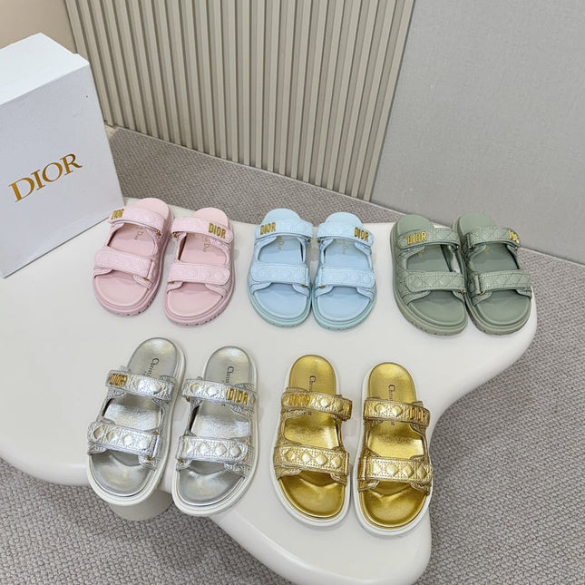 DIOR CLASSIC DOUBLE-STRAP SLIDES 25S IN GOLD CALFSKIN