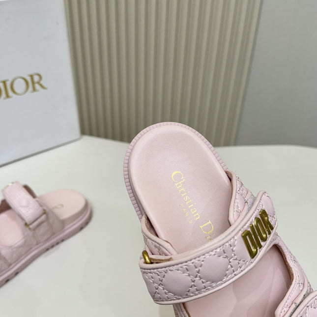 DIOR CLASSIC DOUBLE-STRAP SLIDES 25S IN PASTEL PINK CALFSKIN
