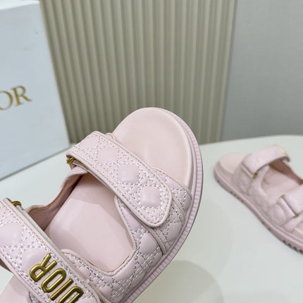 DIOR CLASSIC DOUBLE-STRAP SLIDES 25S IN PASTEL PINK CALFSKIN