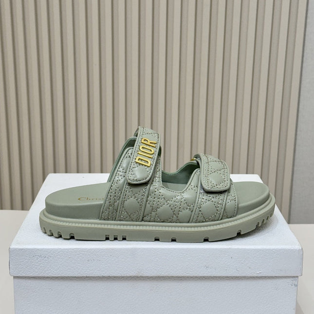 DIOR CLASSIC DOUBLE-STRAP SLIDES 25S IN PALE TEAL GRAY CALFSKIN