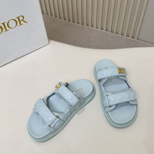 DIOR CLASSIC DOUBLE-STRAP SLIDES 25S IN PASTEL BLUE CALFSKIN