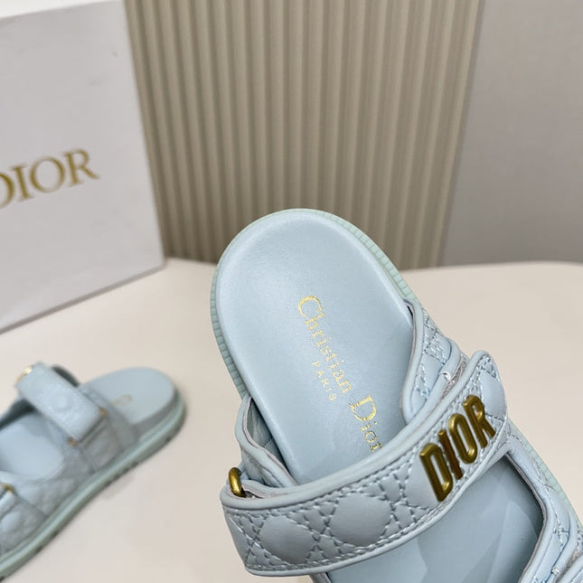 DIOR CLASSIC DOUBLE-STRAP SLIDES 25S IN PASTEL BLUE CALFSKIN
