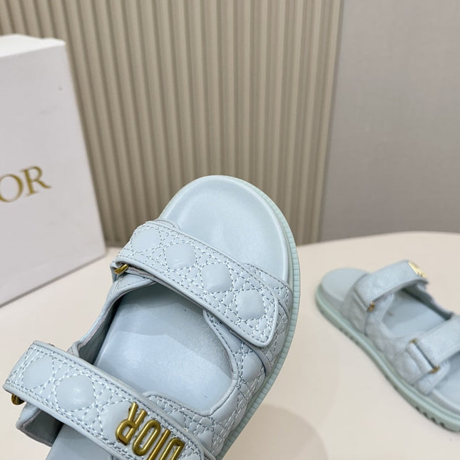 DIOR CLASSIC DOUBLE-STRAP SLIDES 25S IN PASTEL BLUE CALFSKIN