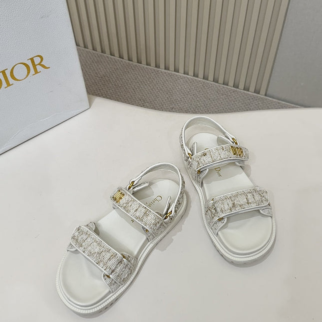 DIOR BACK-STRAP SANDALS 25S IN WHITE TWEED AND CALFSKIN