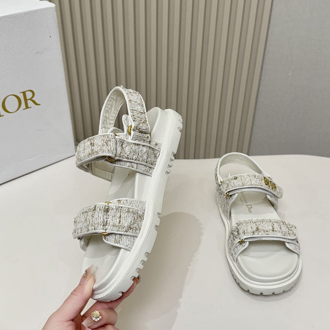 DIOR BACK-STRAP SANDALS 25S IN WHITE TWEED AND CALFSKIN