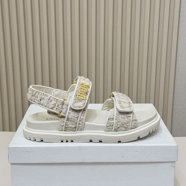 DIOR BACK-STRAP SANDALS 25S IN WHITE TWEED AND CALFSKIN