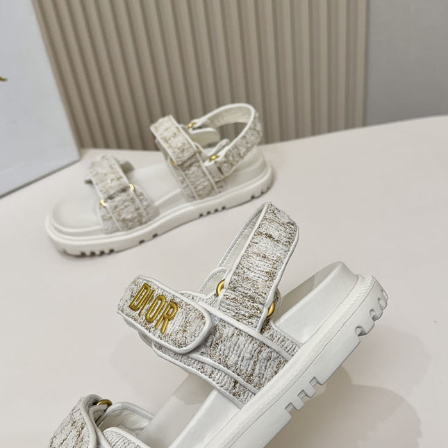 DIOR BACK-STRAP SANDALS 25S IN WHITE TWEED AND CALFSKIN