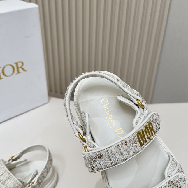 DIOR BACK-STRAP SANDALS 25S IN WHITE TWEED AND CALFSKIN