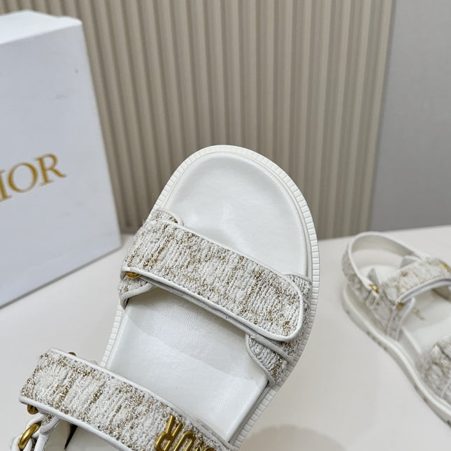 DIOR BACK-STRAP SANDALS 25S IN WHITE TWEED AND CALFSKIN