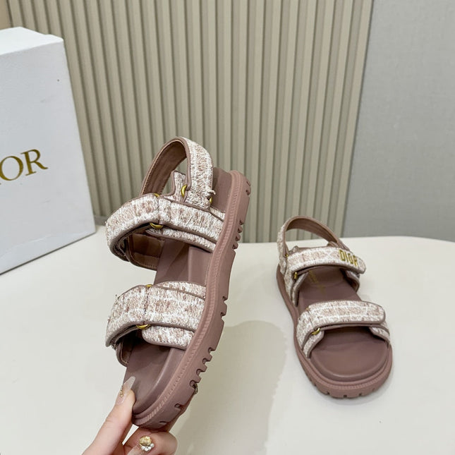 DIOR BACK-STRAP SANDALS 25S IN DEEP MAUVE BROWN TWEED AND CALFSKIN