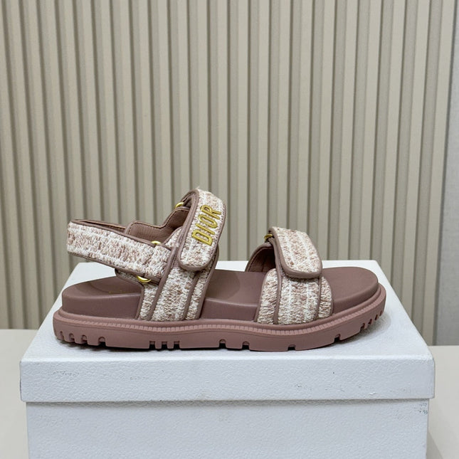 DIOR BACK-STRAP SANDALS 25S IN DEEP MAUVE BROWN TWEED AND CALFSKIN