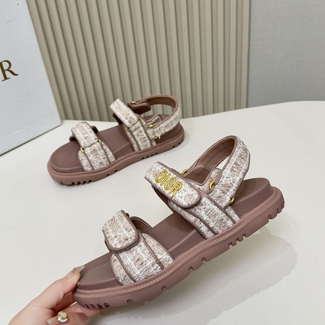 DIOR BACK-STRAP SANDALS 25S IN DEEP MAUVE BROWN TWEED AND CALFSKIN