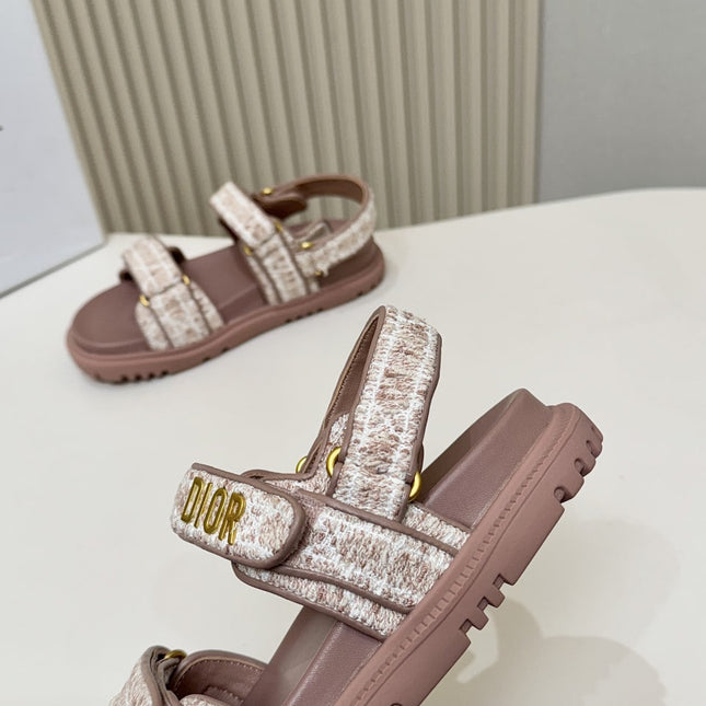DIOR BACK-STRAP SANDALS 25S IN DEEP MAUVE BROWN TWEED AND CALFSKIN