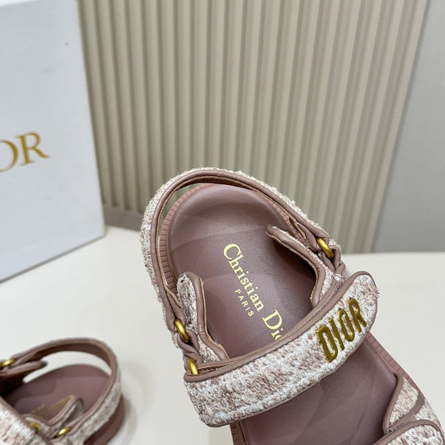 DIOR BACK-STRAP SANDALS 25S IN DEEP MAUVE BROWN TWEED AND CALFSKIN