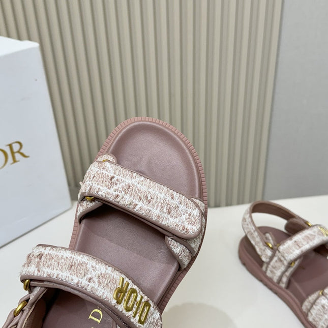 DIOR BACK-STRAP SANDALS 25S IN DEEP MAUVE BROWN TWEED AND CALFSKIN
