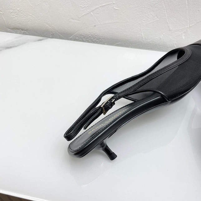 OXALIS SLINGBACK PUMPS 30 IN MESH BLACK LEATHER