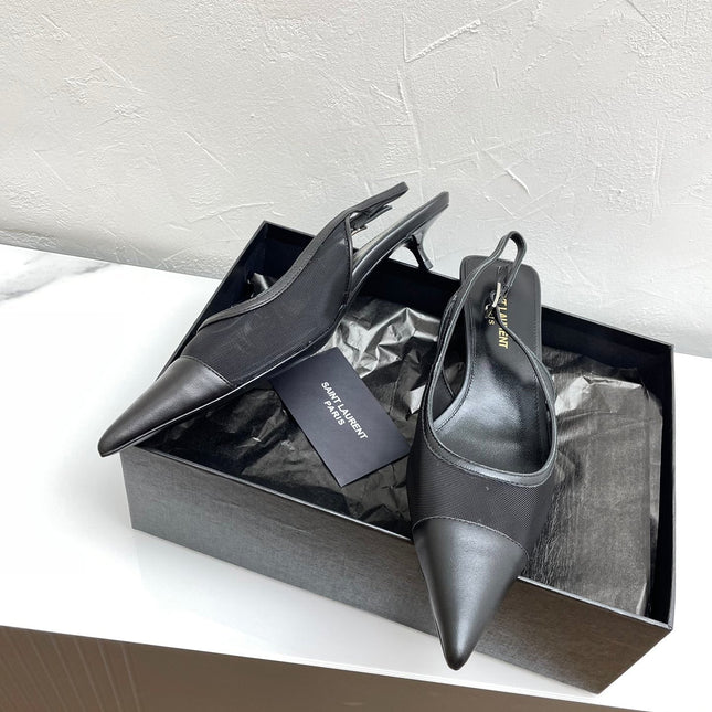 OXALIS SLINGBACK PUMPS 30 IN MESH BLACK LEATHER