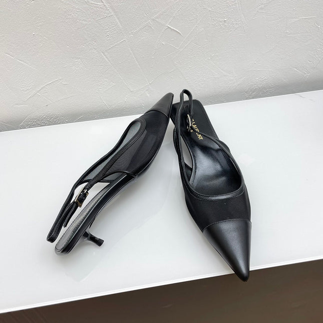 OXALIS SLINGBACK PUMPS 30 IN MESH BLACK LEATHER