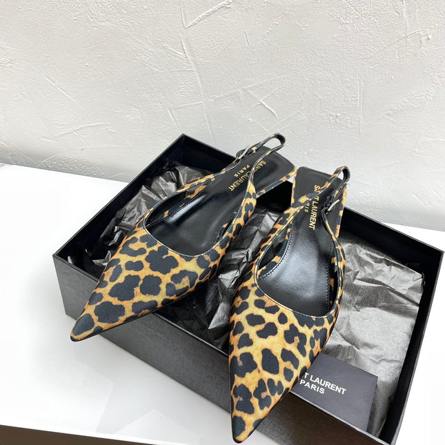 CHERISH SLINGBACK PUMPS 35 IN LEOPARD GROSGRAIN