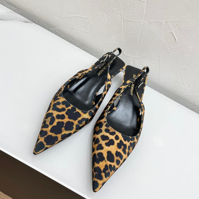 CHERISH SLINGBACK PUMPS 35 IN LEOPARD GROSGRAIN