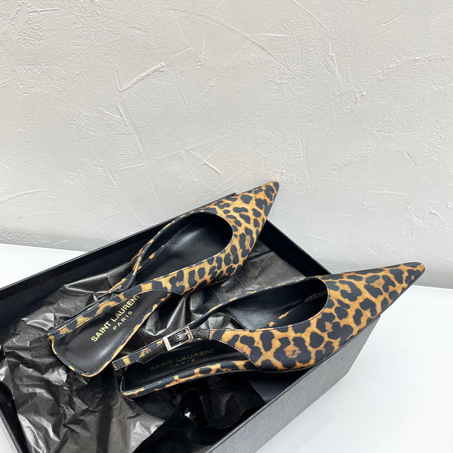 CHERISH SLINGBACK PUMPS 35 IN LEOPARD GROSGRAIN