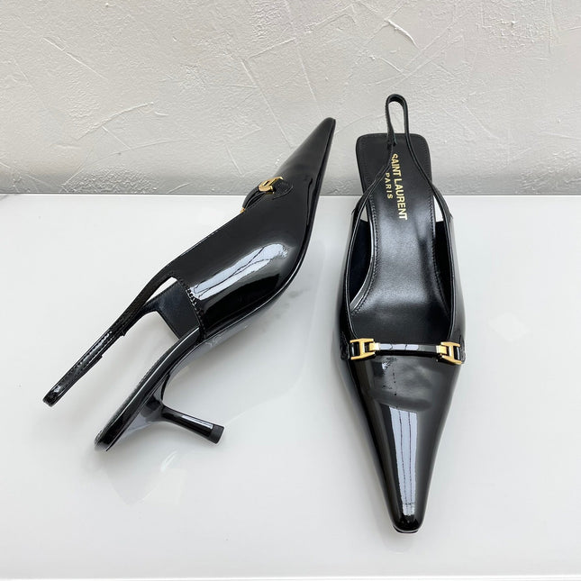CARINE SLINGBACK PUMPS 45 IN PATENT BLACK LEATHER