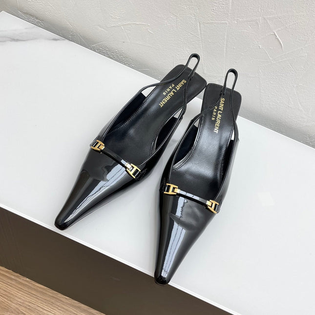 CARINE SLINGBACK PUMPS 45 IN PATENT BLACK LEATHER