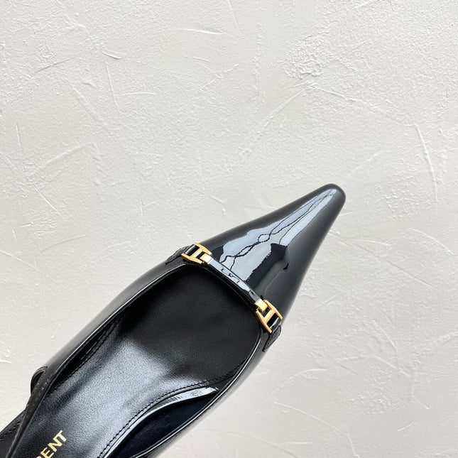CARINE SLINGBACK PUMPS 45 IN PATENT BLACK LEATHER