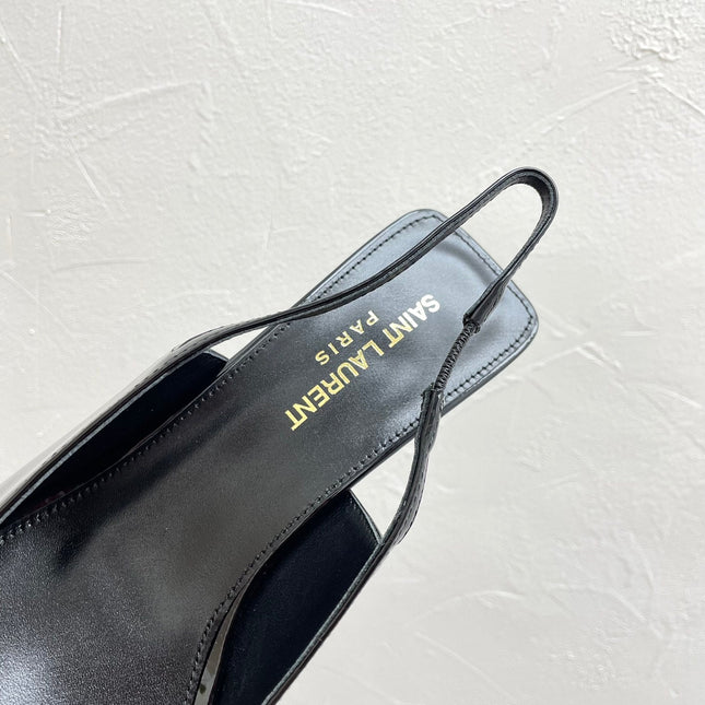 CARINE SLINGBACK PUMPS 45 IN PATENT BLACK LEATHER