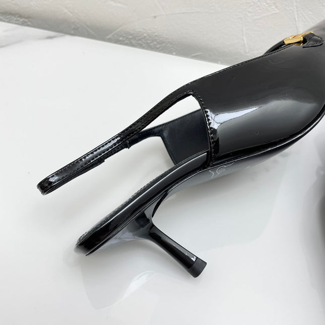 CARINE SLINGBACK PUMPS 45 IN PATENT BLACK LEATHER