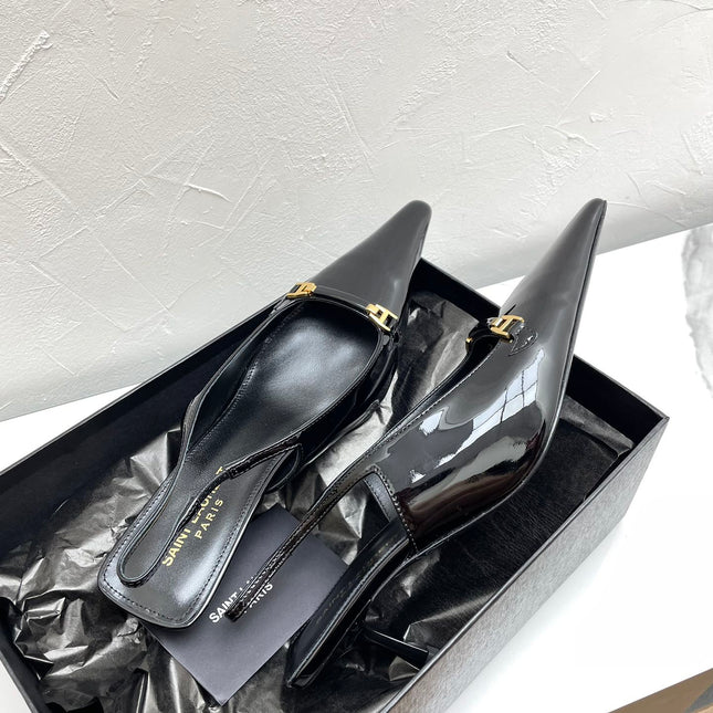 CARINE SLINGBACK PUMPS 45 IN PATENT BLACK LEATHER