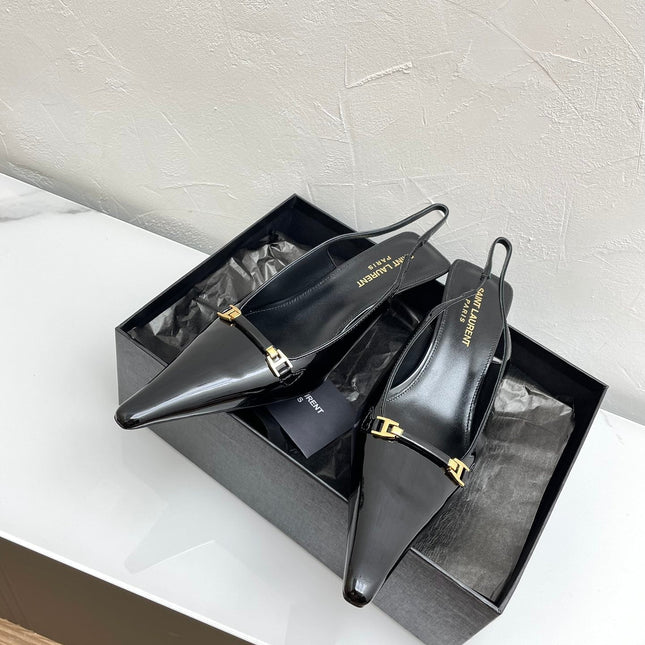 CARINE SLINGBACK PUMPS 45 IN PATENT BLACK LEATHER