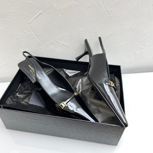 CARINE SLINGBACK PUMPS 45 IN PATENT BLACK LEATHER
