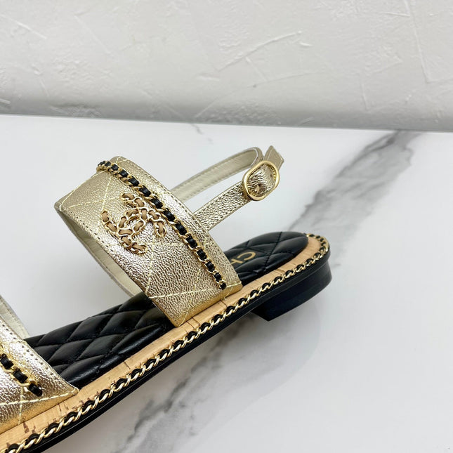 DOUBLE STRAPS SANDALS IN LIGHT GOLD LAMBSKIN