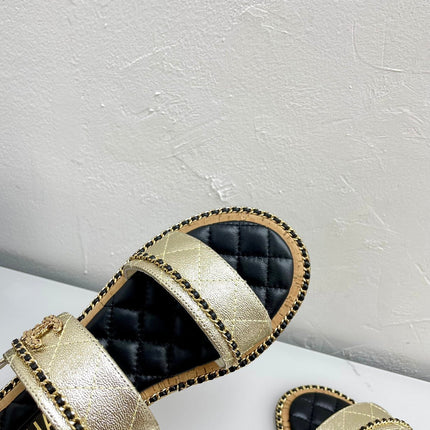 DOUBLE STRAPS SANDALS IN LIGHT GOLD LAMBSKIN