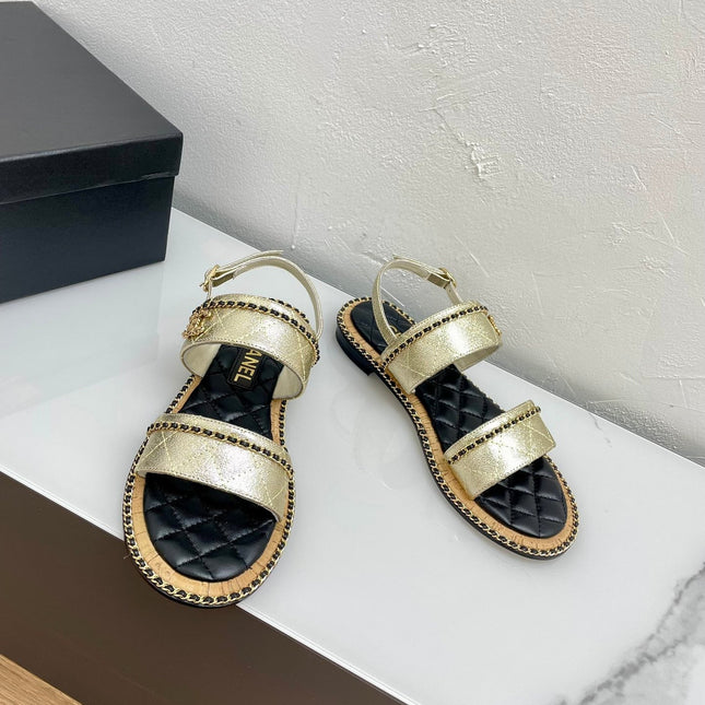 DOUBLE STRAPS SANDALS IN LIGHT GOLD LAMBSKIN