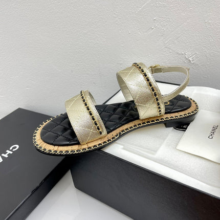 DOUBLE STRAPS SANDALS IN LIGHT GOLD LAMBSKIN