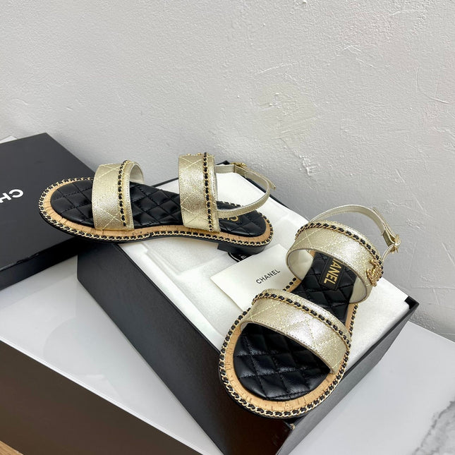 DOUBLE STRAPS SANDALS IN LIGHT GOLD LAMBSKIN