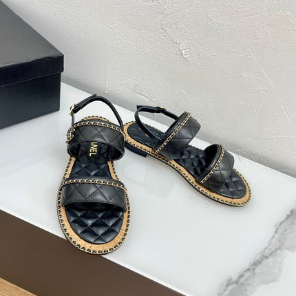 DOUBLE STRAPS SANDALS IN BLACK LAMBSKIN