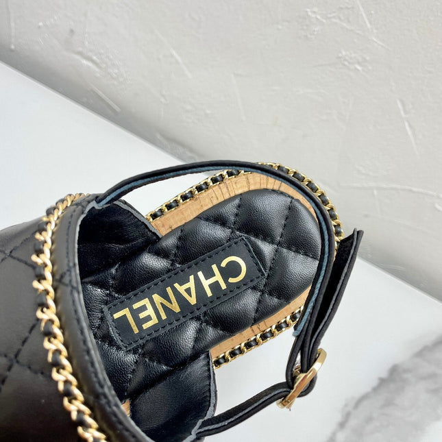 DOUBLE STRAPS SANDALS IN BLACK LAMBSKIN