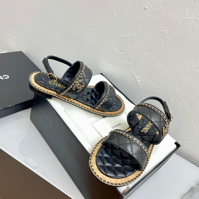 DOUBLE STRAPS SANDALS IN BLACK LAMBSKIN