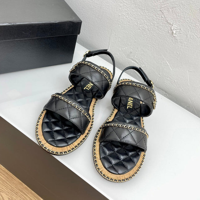 DOUBLE STRAPS SANDALS IN BLACK LAMBSKIN