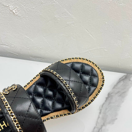 DOUBLE STRAPS SANDALS IN BLACK LAMBSKIN