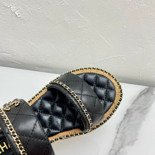 DOUBLE STRAPS SANDALS IN BLACK LAMBSKIN
